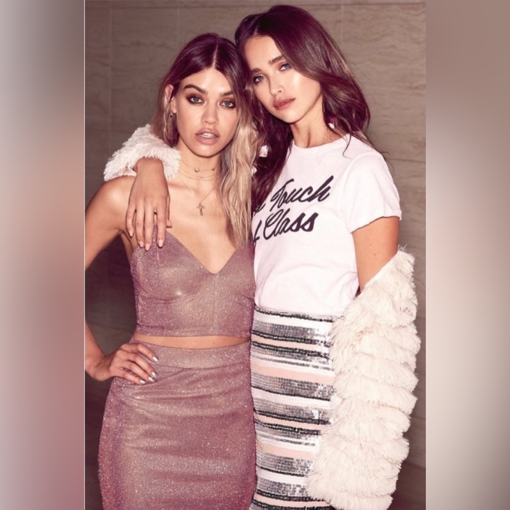 Lulu's Shimmer and Shake Iridescent Gold Crop Top and Mini Skirt Two Piece Dress